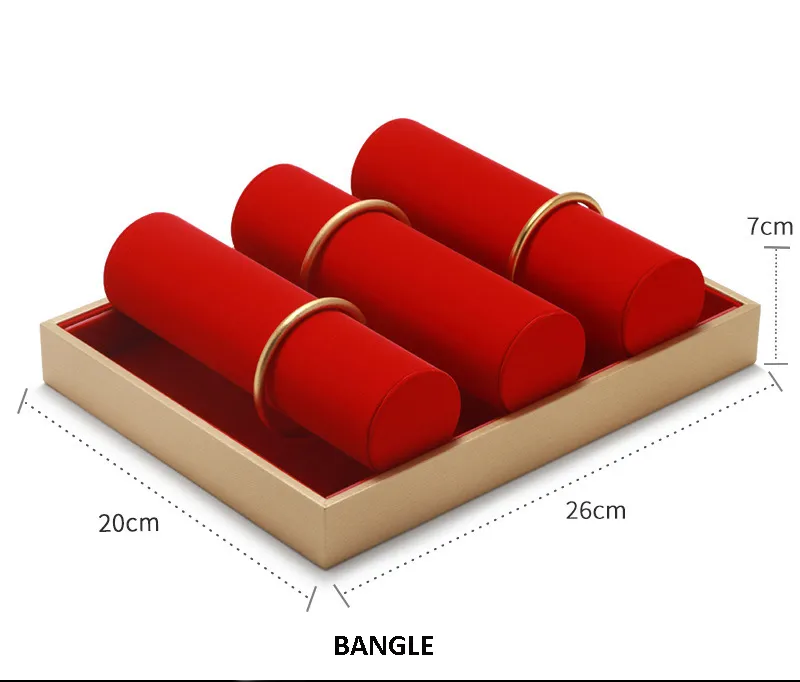Jewelry Display Tray Red Multifunction Trays Pendant, Ring, Bangle, Earring, Bracelet, Loose Diamond Tray & Microfiber, Wood TR049-g