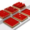 Jewelry Display Tray Red Multifunction Trays Pendant, Ring, Bangle, Earring, Bracelet, Loose Diamond Tray & Microfiber, Wood TR049-h