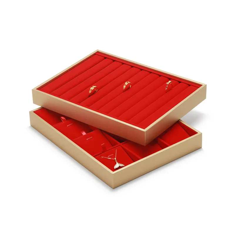 Jewelry Display Tray Red Multifunction Trays Pendant, Ring, Bangle, Earring, Bracelet, Loose Diamond Tray & Microfiber, Wood TR049-i