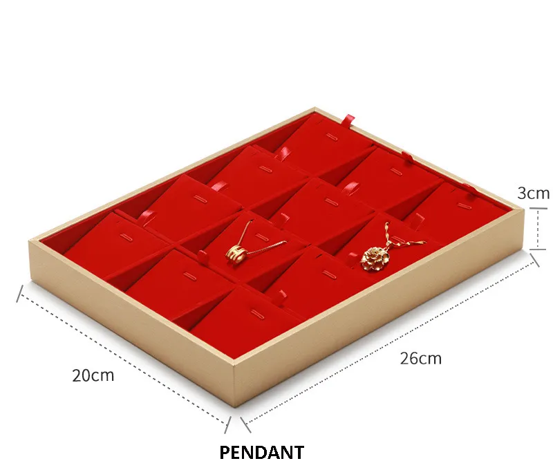 Jewelry Display Tray Red Multifunction Trays Pendant, Ring, Bangle, Earring, Bracelet, Loose Diamond Tray & Microfiber, Wood TR049-k