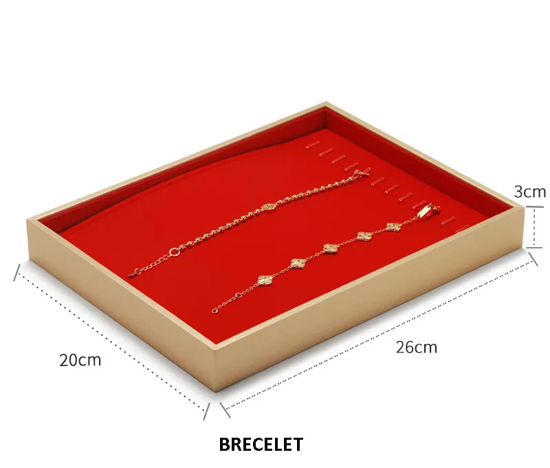 Jewelry Display Tray Red Multifunction Trays Pendant, Ring, Bangle, Earring, Bracelet, Loose Diamond Tray & Microfiber, Wood TR049-l