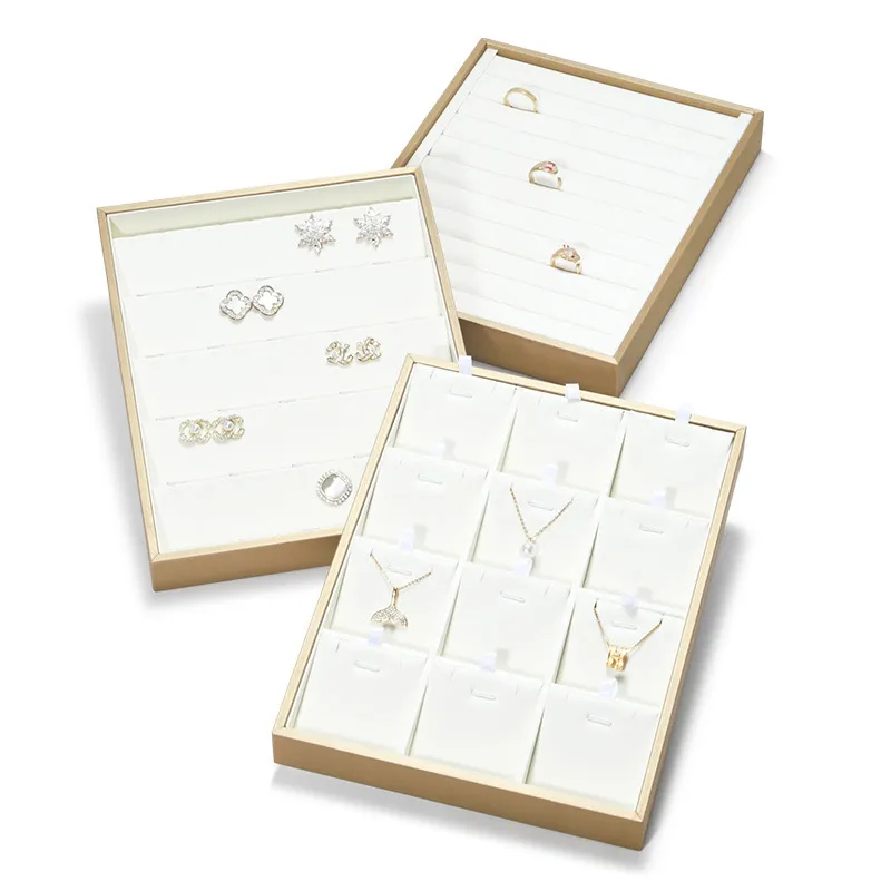 Jewelry Display Tray White Multifunction Trays Chain, Pendant, Ring, Bangle, Earring, Bracelet, Loose Diamond Tray & Leather TR051-k