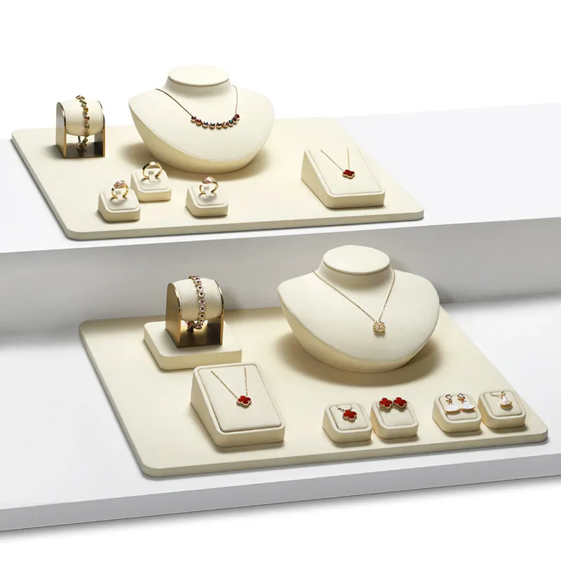 Jewelry Watch Display Stand Set Beige Color & Microfiber Material DS169-h