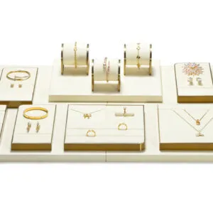 Jewelry Watch Display Stand Set Beige Color & Microfiber, Metal Material DS170-a