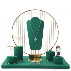 Jewelry and Watch Display Stand Set Green Color & Microfiber, Meta Material DS152-a