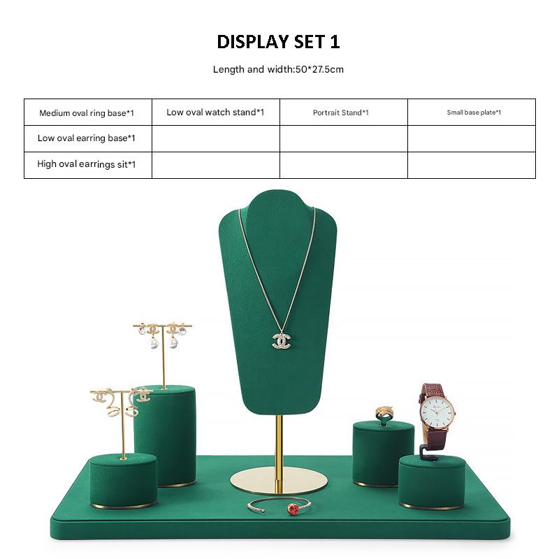 Jewelry and Watch Display Stand Set Green Color & Microfiber, Meta Material DS152-k