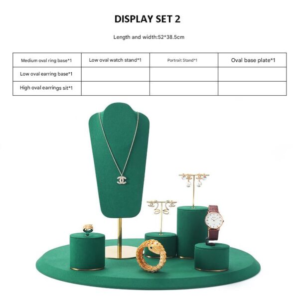 Jewelry and Watch Display Stand Set Green Color & Microfiber, Meta Material DS152-l