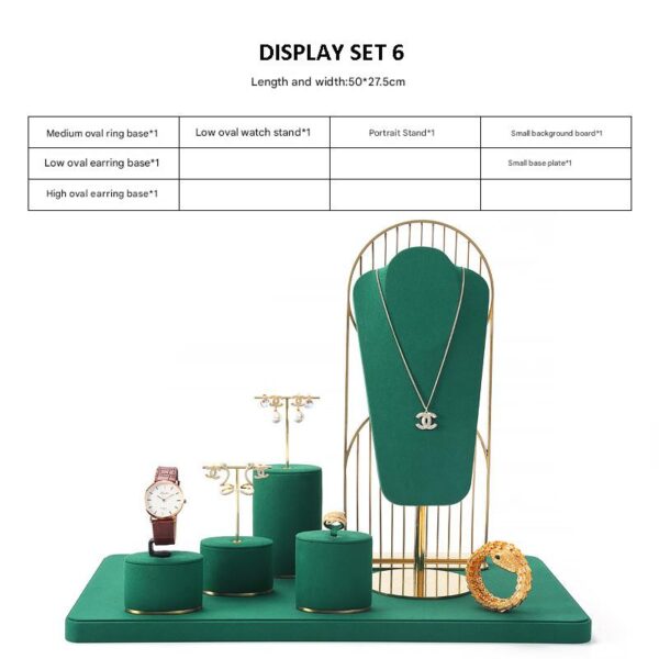 Jewelry and Watch Display Stand Set Green Color & Microfiber, Meta Material DS152-p