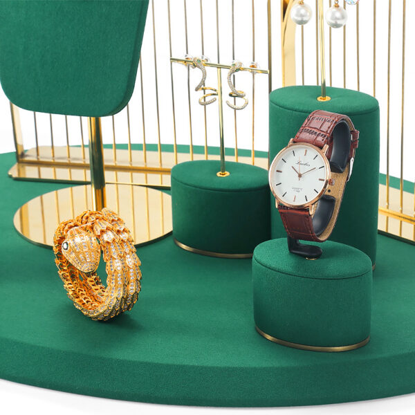 Jewelry and Watch Display Stand Set Green Color & Microfiber, Meta Material DS152-y