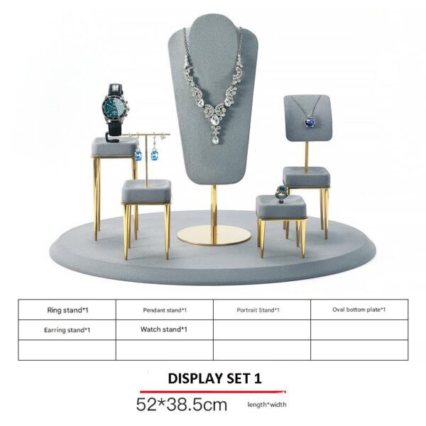 Jewelry and Watch Display Stand Set Grey Color & Microfiber, Meta Material DS153-k