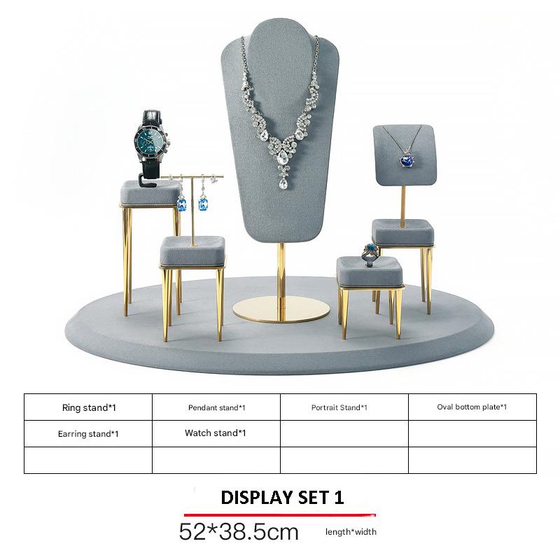 Jewelry and Watch Display Stand Set Grey Color & Microfiber, Meta Material DS153-k