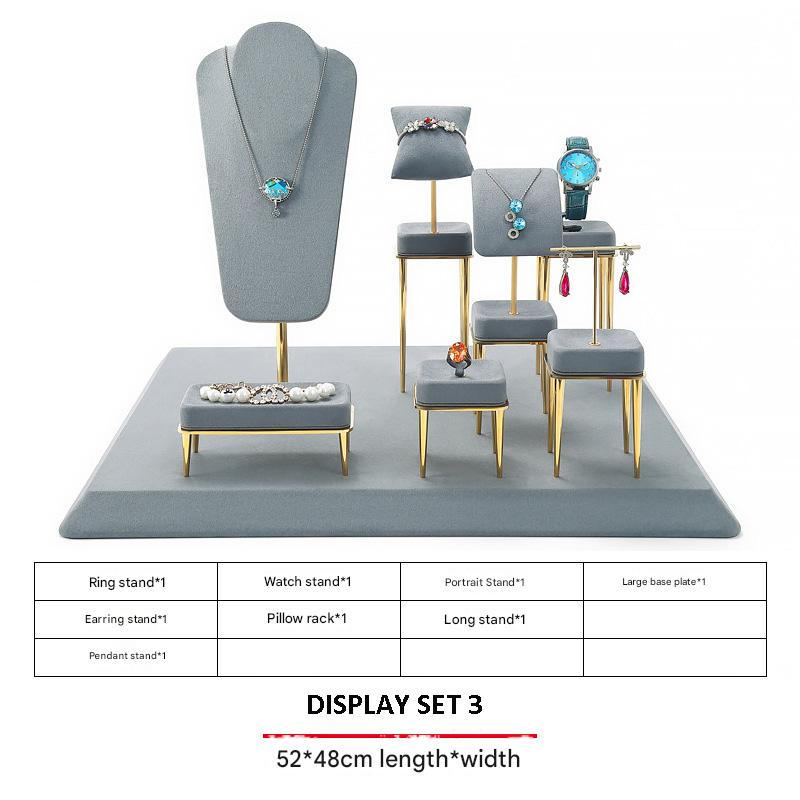 Jewelry and Watch Display Stand Set Grey Color & Microfiber, Meta Material DS153-n