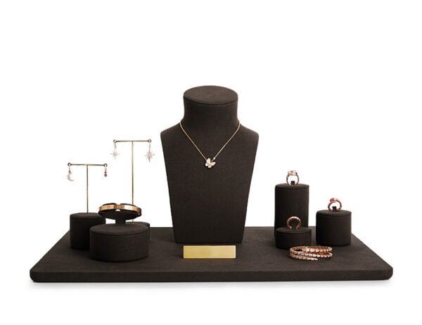 Jewelry Display Stand Set Brown Color & Microfiber, Metal Material DS189 -b