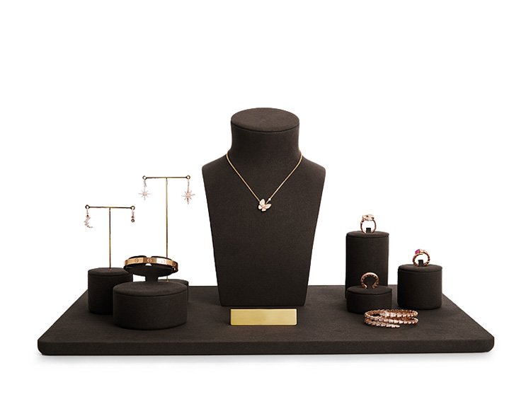 Jewelry Display Stand Set Brown Color & Microfiber, Metal Material DS189 -b
