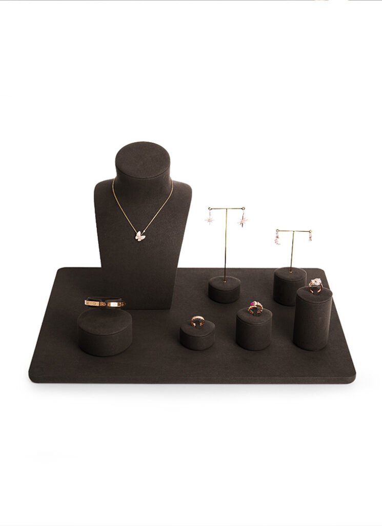 Jewelry Display Stand Set Brown Color & Microfiber, Metal Material DS189 -d