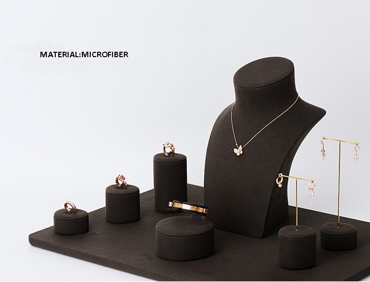 Jewelry Display Stand Set Brown Color & Microfiber, Metal Material DS189 -h