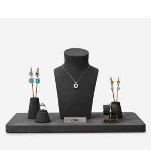 Jewelry Display Stand Set Grey Color & Microfiber, Metal Material DS188