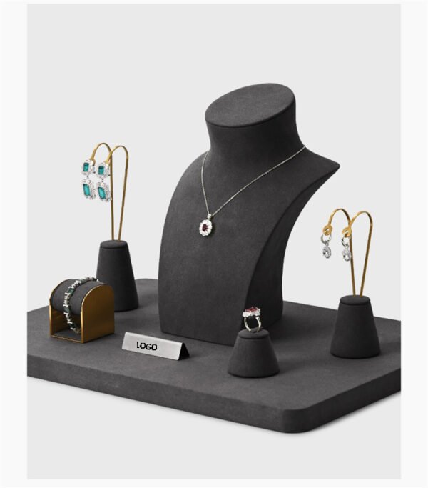 Jewelry Display Stand Set Grey Color & Microfiber, Metal Material DS188 -a