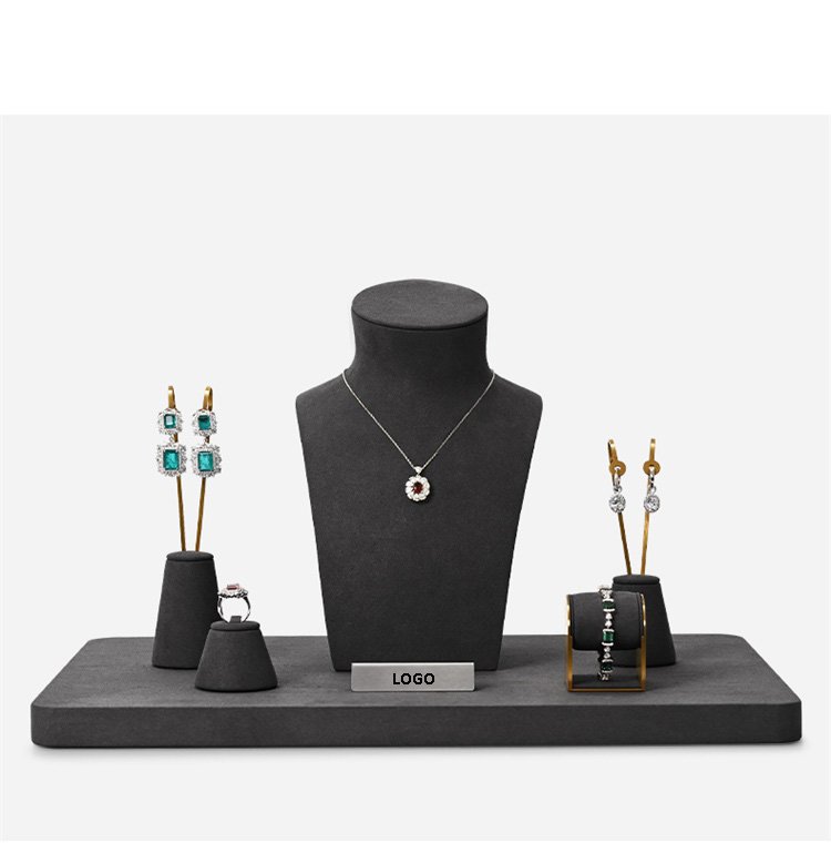 Jewelry Display Stand Set Grey Color & Microfiber, Metal Material DS188