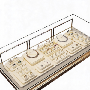 Jewelry Display Stand Set Beige Color, Microfiber & Steel Material DS192 -a