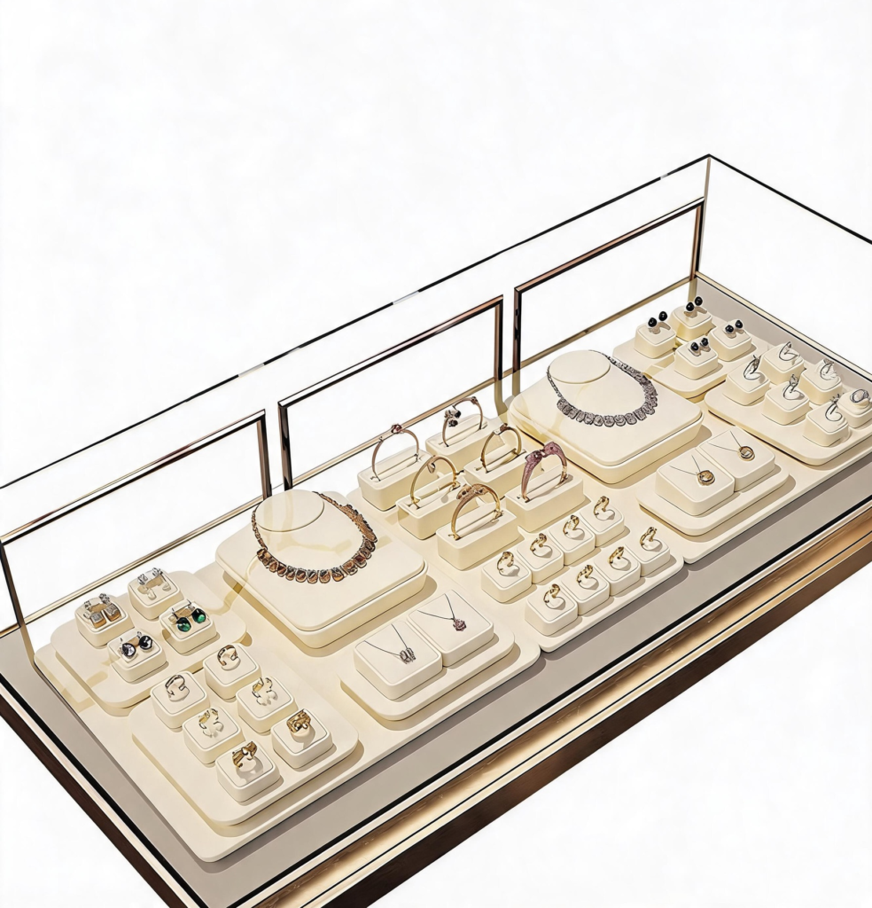 Jewelry Display Stand Set Beige Color, Microfiber & Steel Material DS192 -a