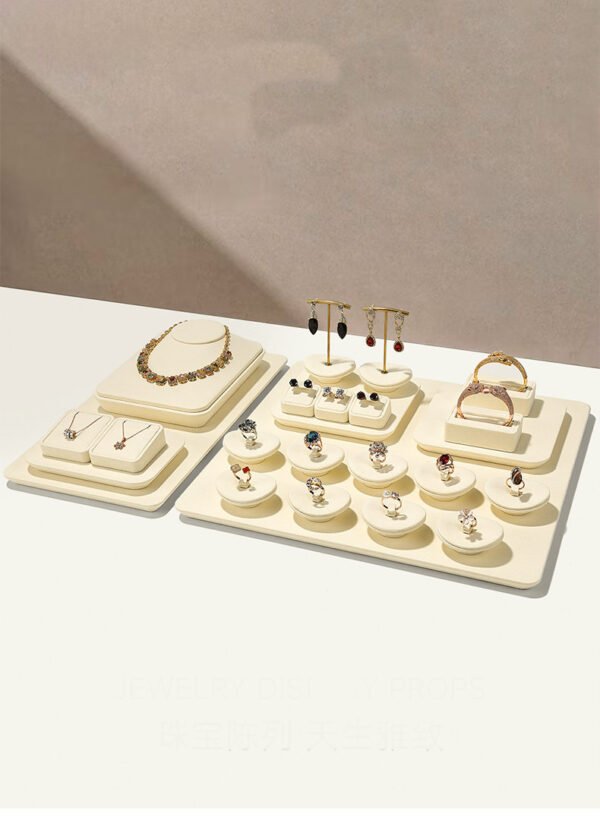Jewelry Display Stand Set Beige Color, Microfiber & Steel Material DS192 -b