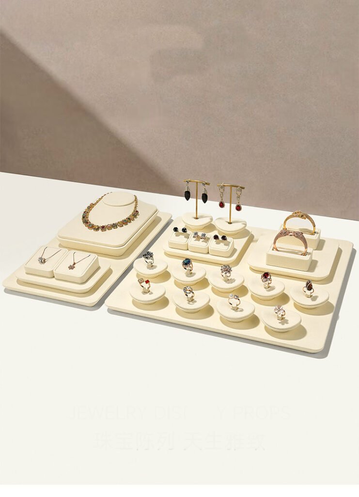 Jewelry Display Stand Set Beige Color, Microfiber & Steel Material DS192 -b
