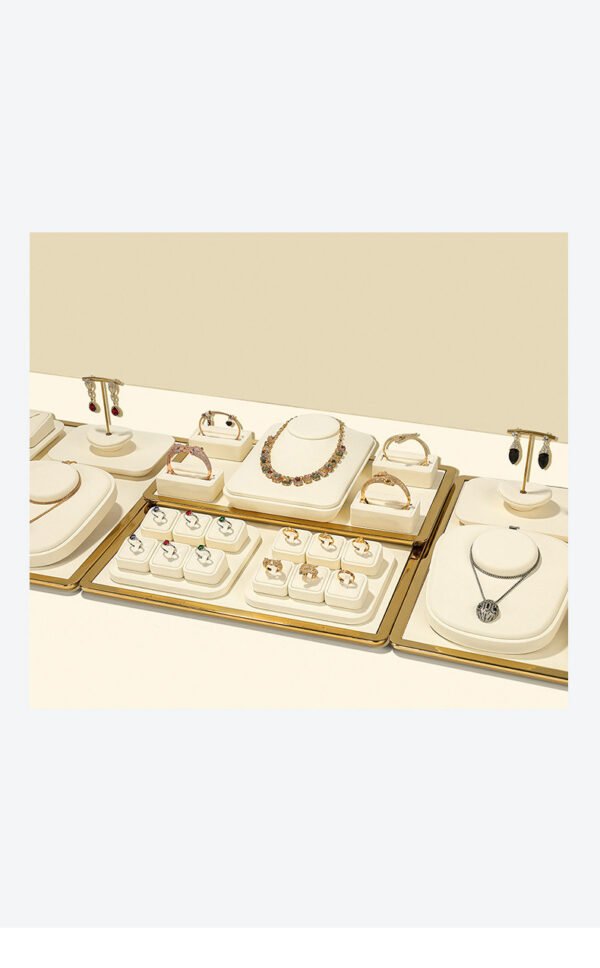 Jewelry Display Stand Set Beige Color, Microfiber & Steel Material DS192 -d