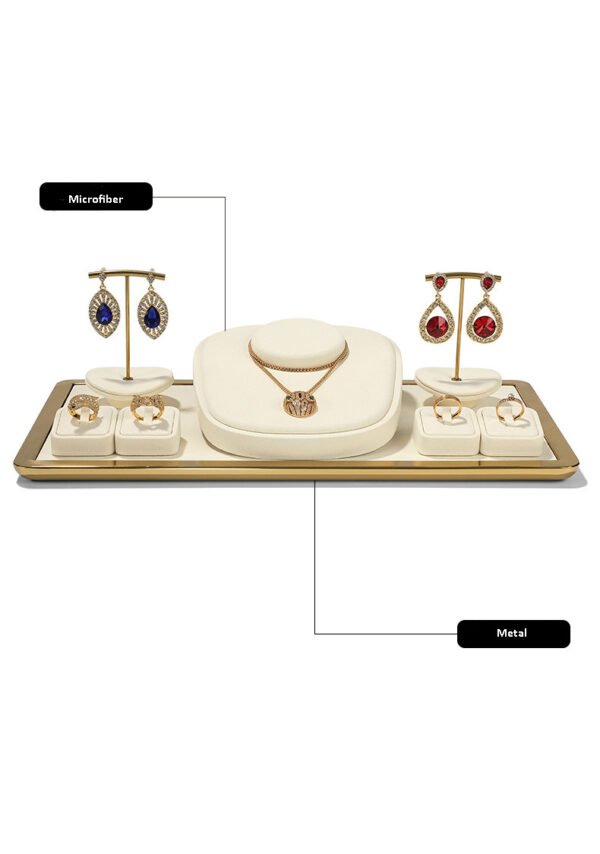 Jewelry Display Stand Set Beige Color, Microfiber & Steel Material DS192 -f