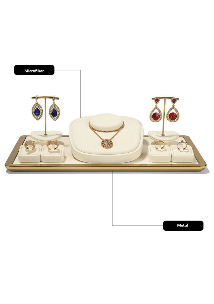 Jewelry Display Stand Set Beige Color, Microfiber & Steel Material DS192 -f